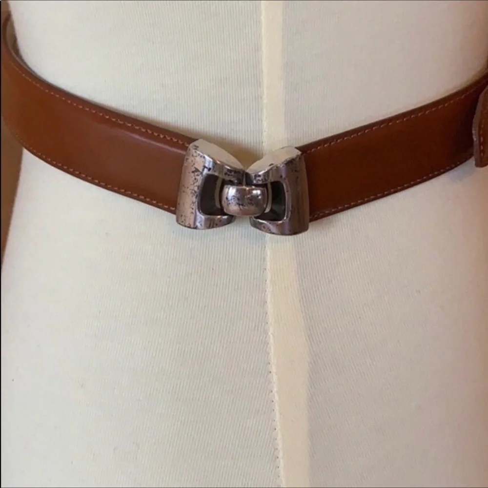 Talbots brown leather belt with silver accents Size Small